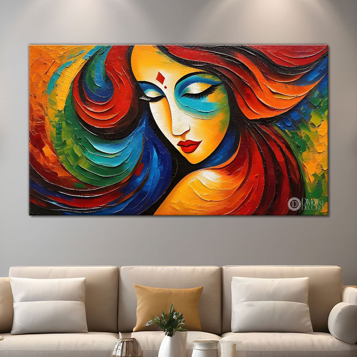 Beautiful lady face painting art Canvas Painting - Design - Modern-L-243