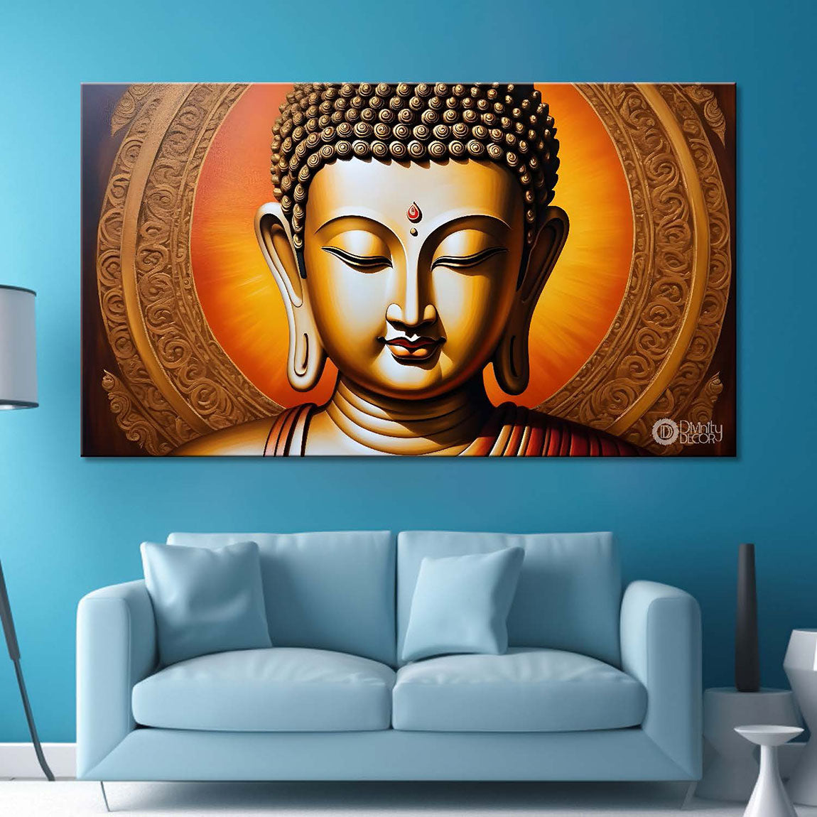 Golden buddha with golden textured background painting Canvas Wall Painting - Buddha-244