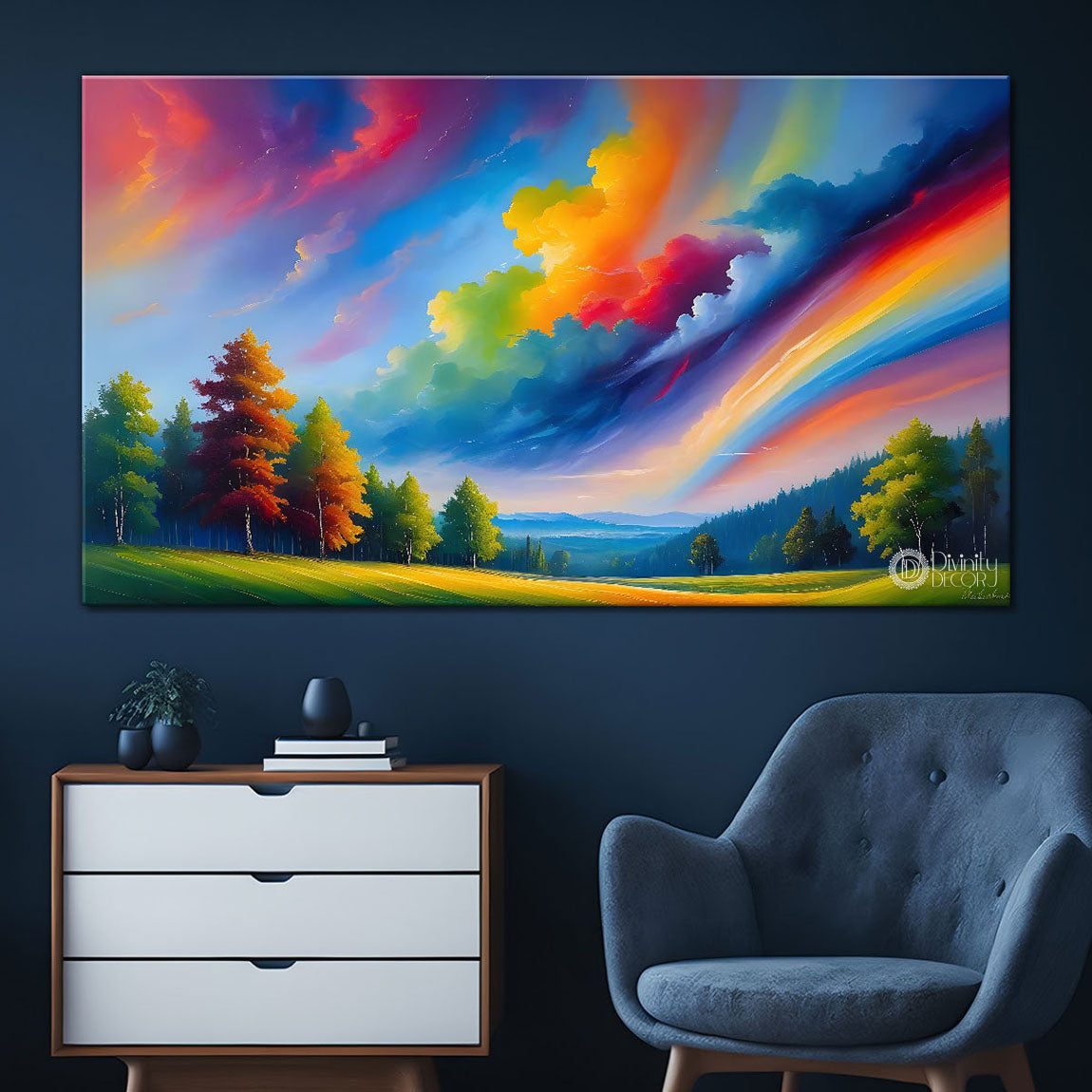 Mountains with colorful sky painting Canvas Painting - Nature Art -244