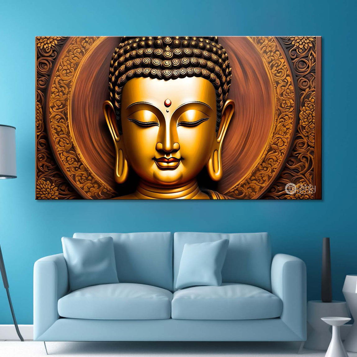 Golden buddha with golden textured background painting Canvas Wall Painting - Buddha-245