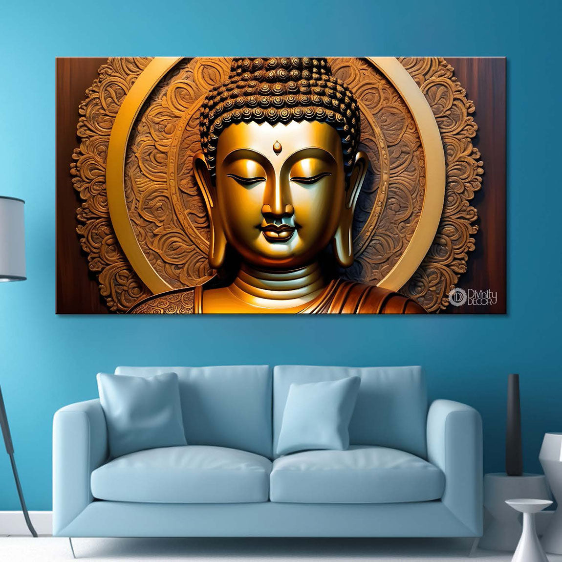 Golden buddha with golden textured background painting Canvas Wall Painting - Buddha-246