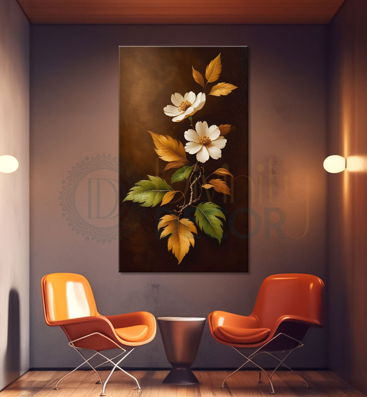 White flowers in brown textured painting- Flower-V-246