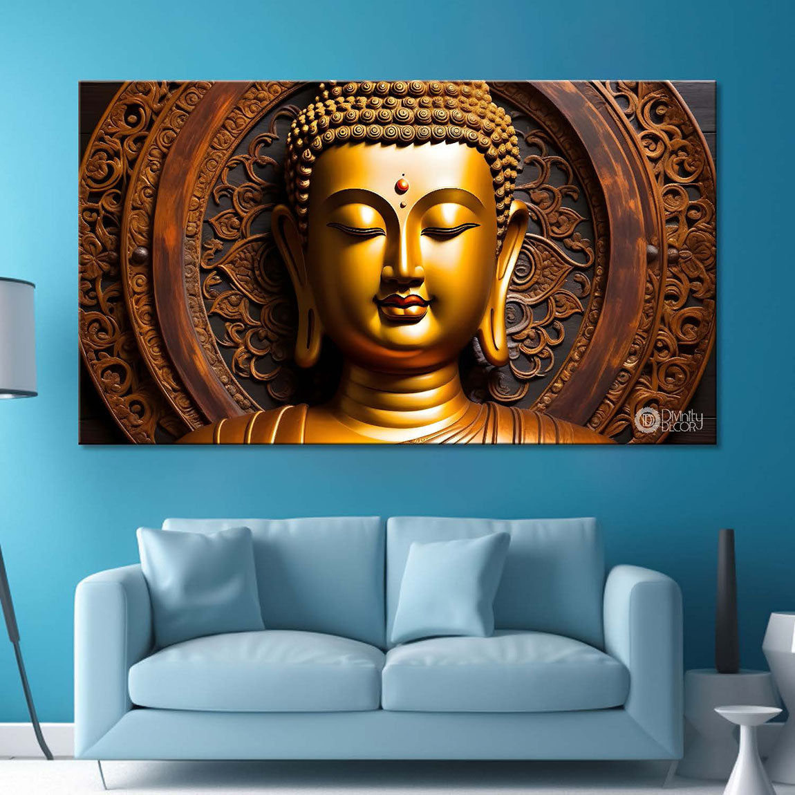 Golden buddha with brown textured background painting Canvas Wall Painting - Buddha-247