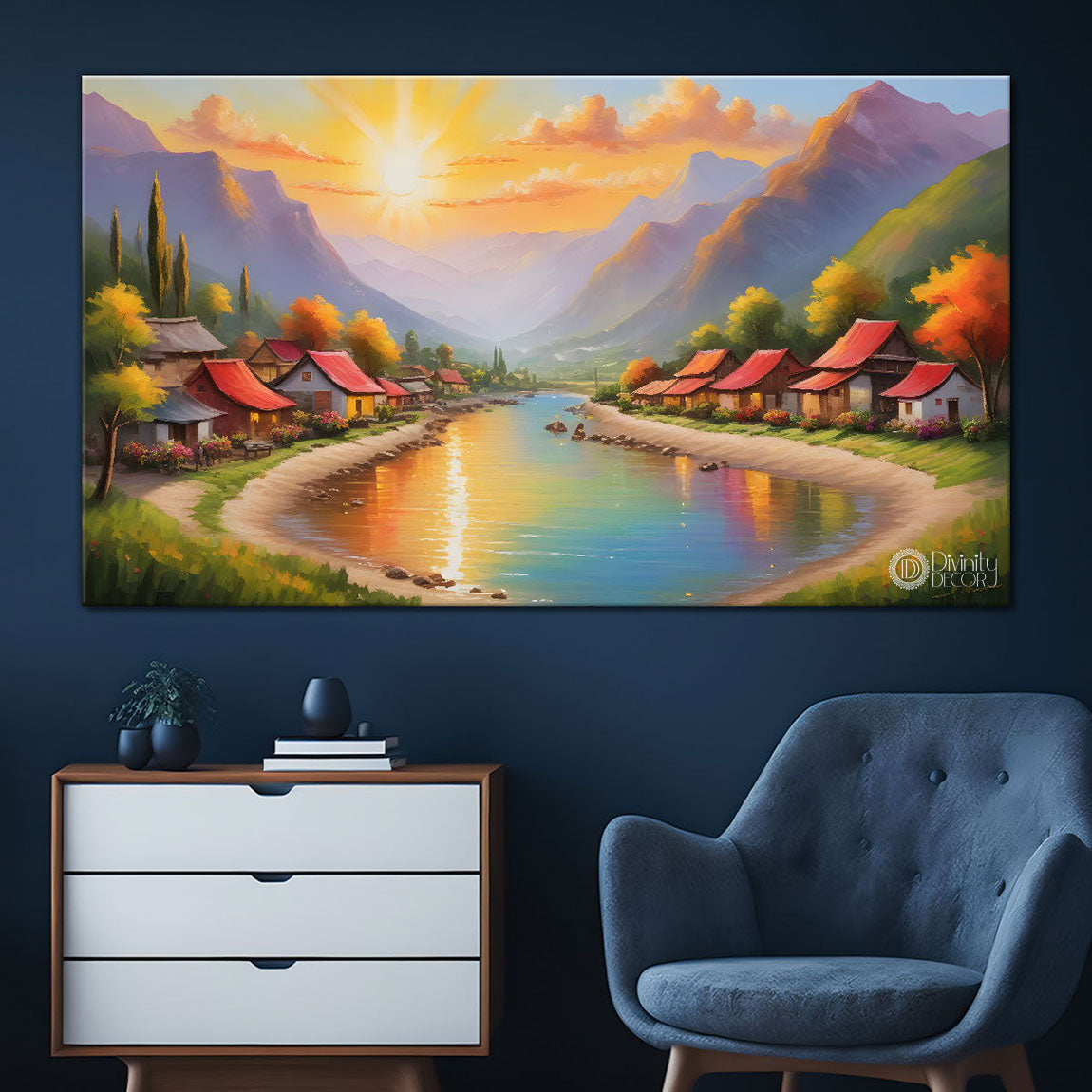 Mountains with river painting Canvas Painting - Nature Art -247