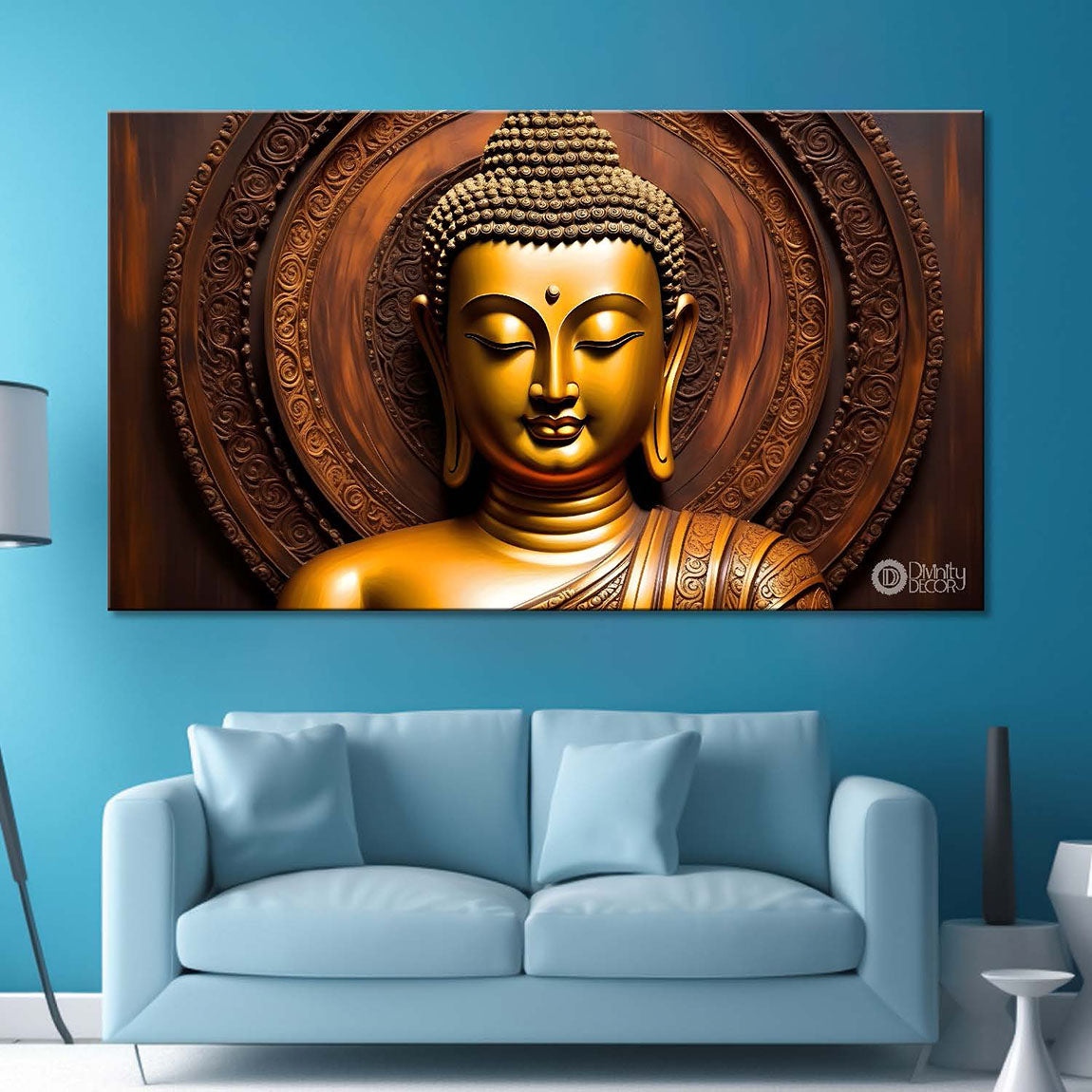 Golden buddha with brown textured background painting Canvas Wall Painting - Buddha-248
