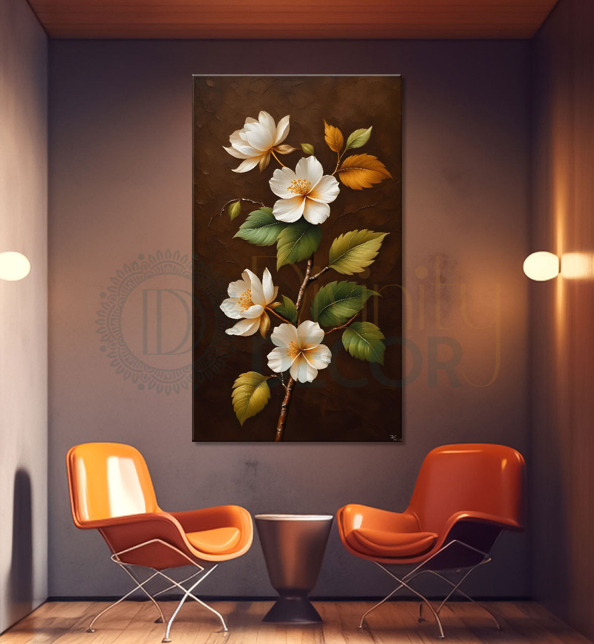 White flowers in brown textured painting- Flower-V-248