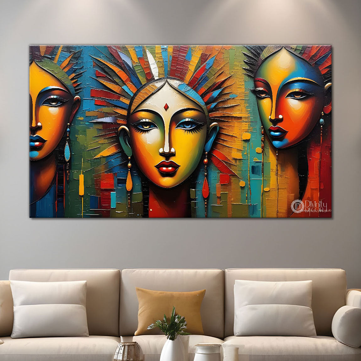 Three faces textured art Canvas Painting - Design - Modern-L-248