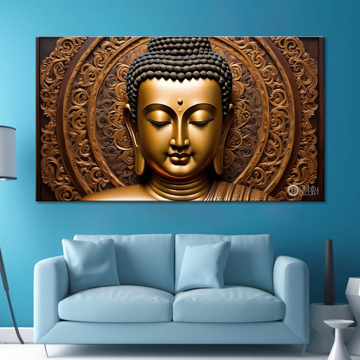 Golden buddha with brown textured background painting Canvas Wall Painting - Buddha-249