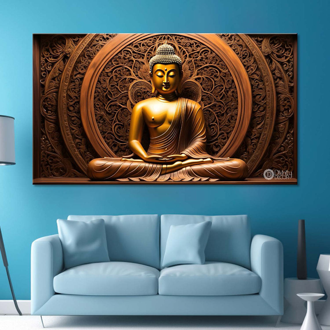Golden buddha with brown textured background painting Canvas Wall Painting - Buddha-250