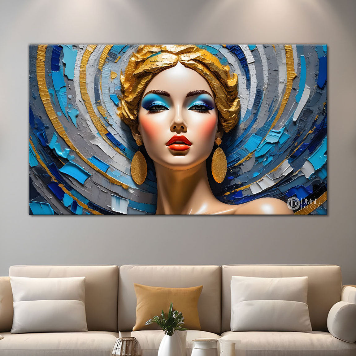 Beautiful lady face painting art Canvas Painting - Design - Modern-L-250