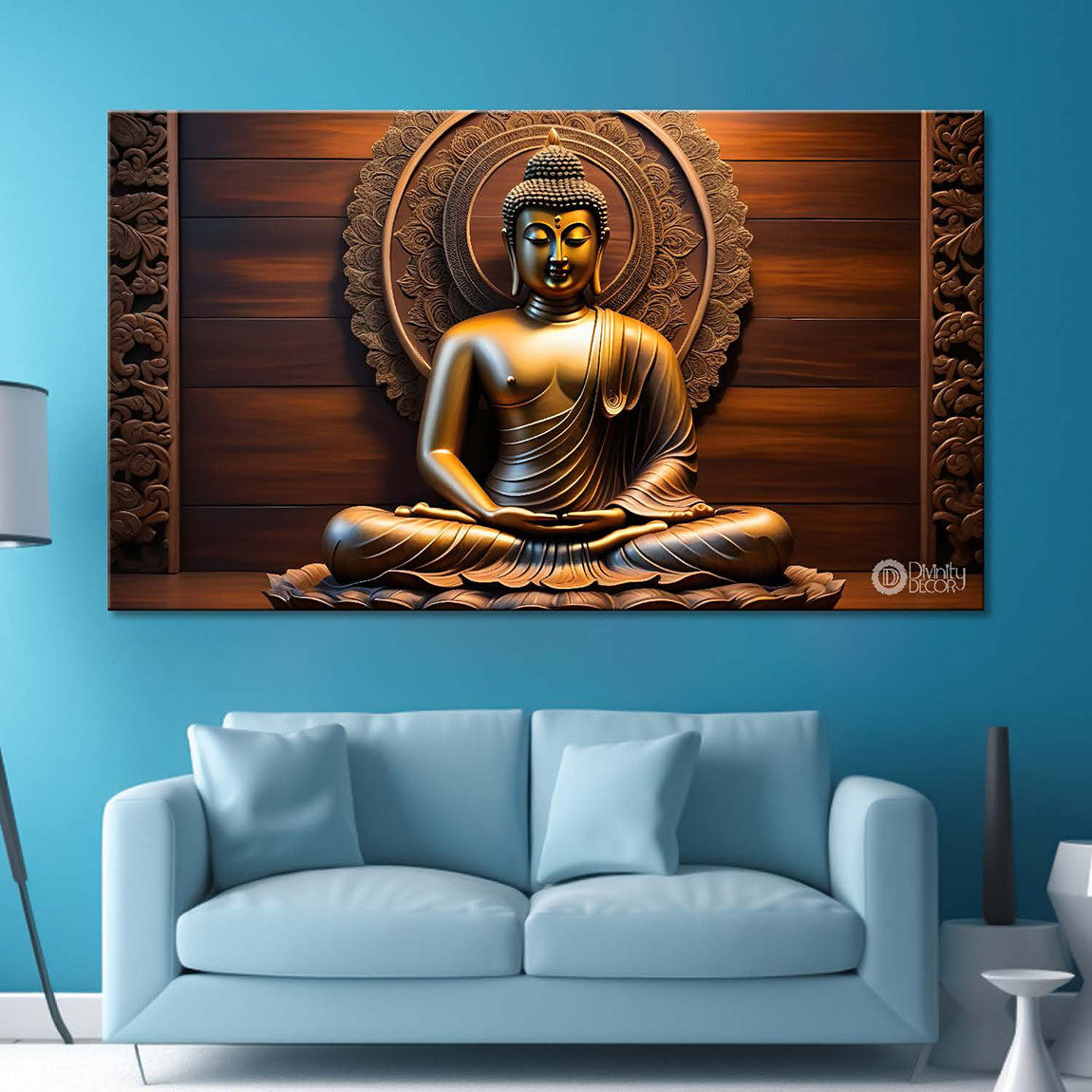 Golden buddha with brown textured background painting Canvas Wall Painting - Buddha-251