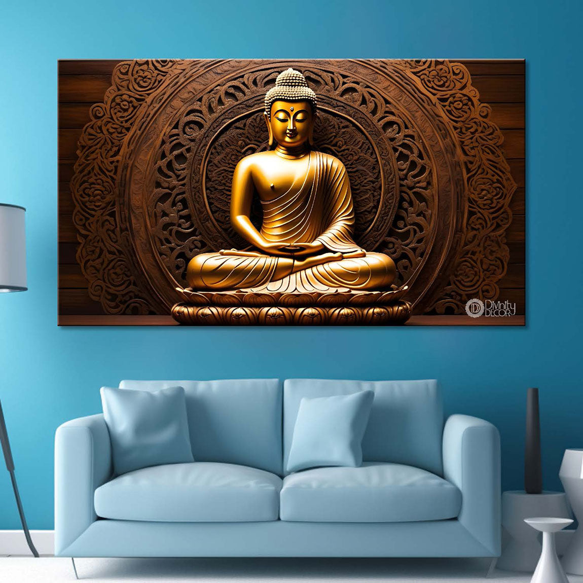 Golden buddha with brown textured background painting Canvas Wall Painting - Buddha-252