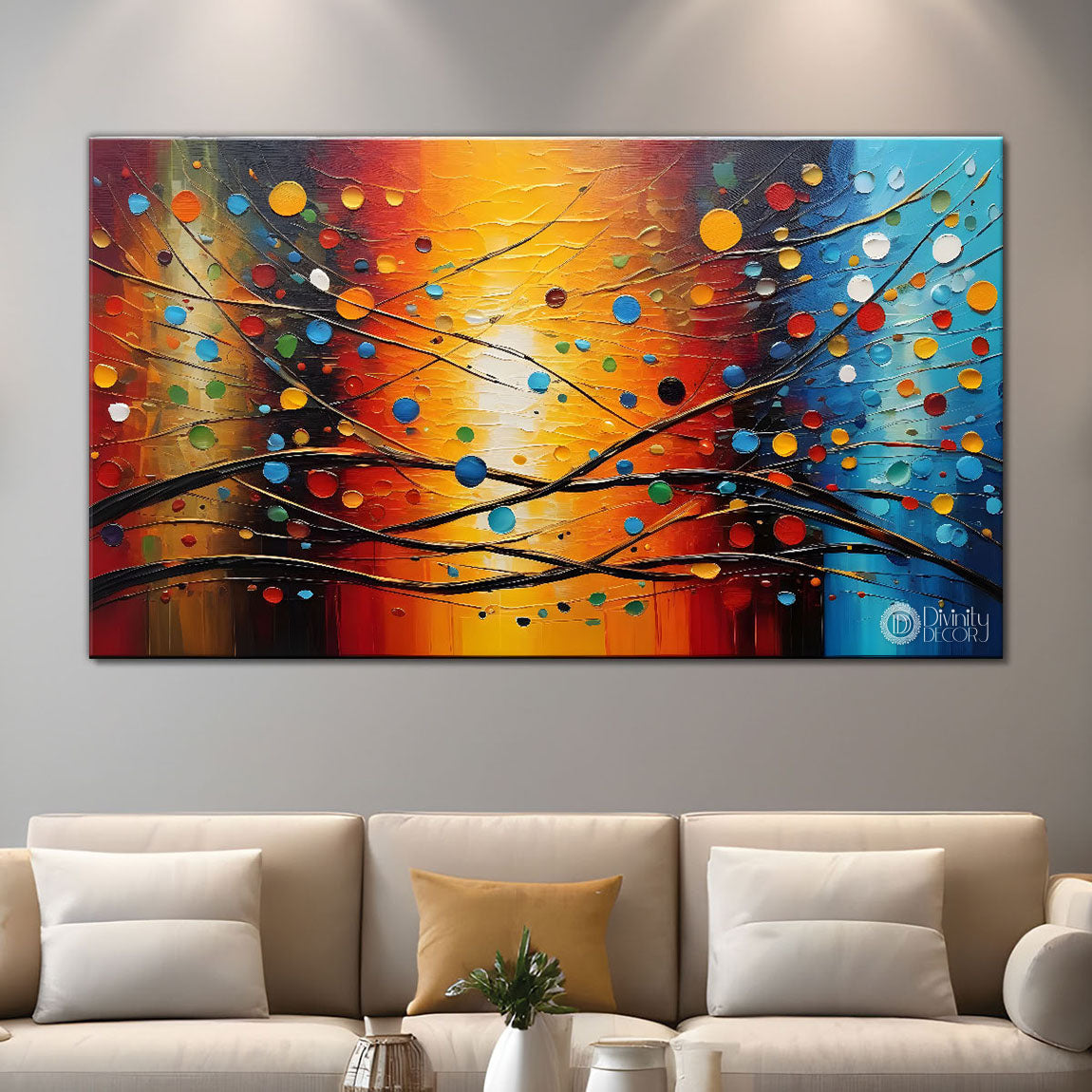 Branches in colorful background Canvas Painting - Design - Modern-L-253
