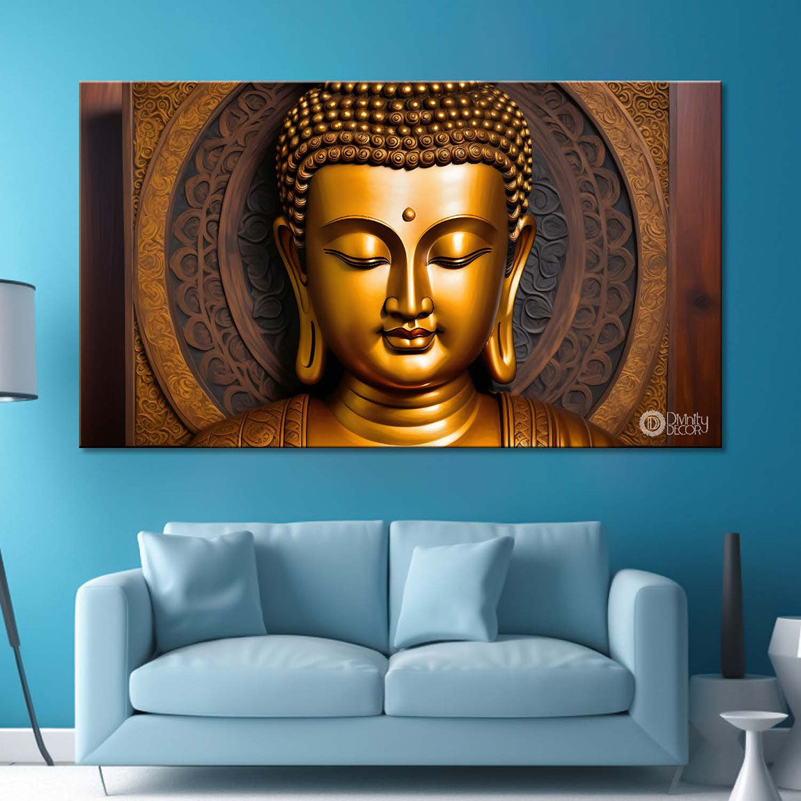 Golden buddha with brown textured background painting Canvas Wall Painting - Buddha-254