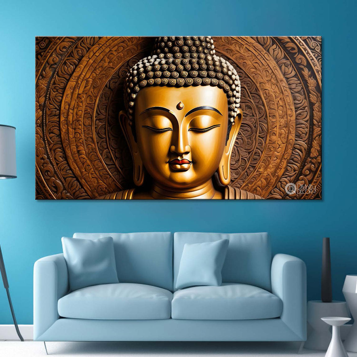Golden buddha with brown textured background painting Canvas Wall Painting - Buddha-255