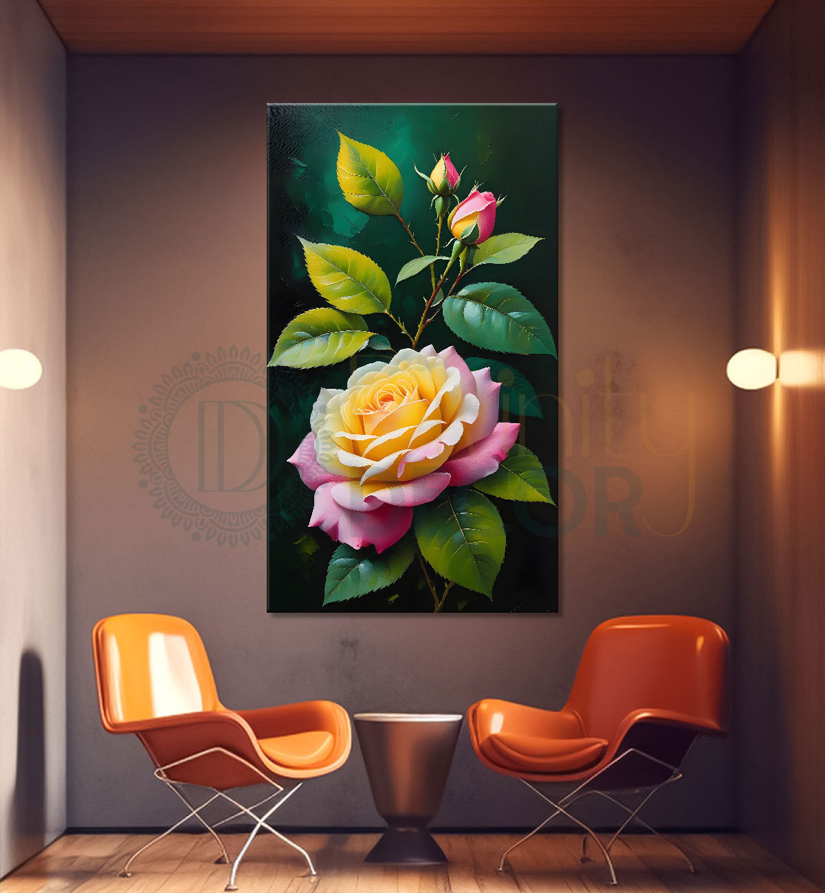 Pink flowers in green textured background painting- Flower-V-255