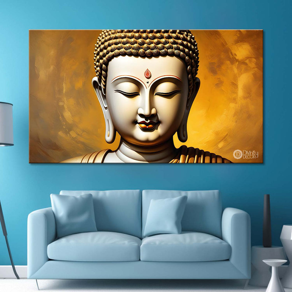 Buddha face with golden textured background painting Canvas Wall Painting - Buddha-256