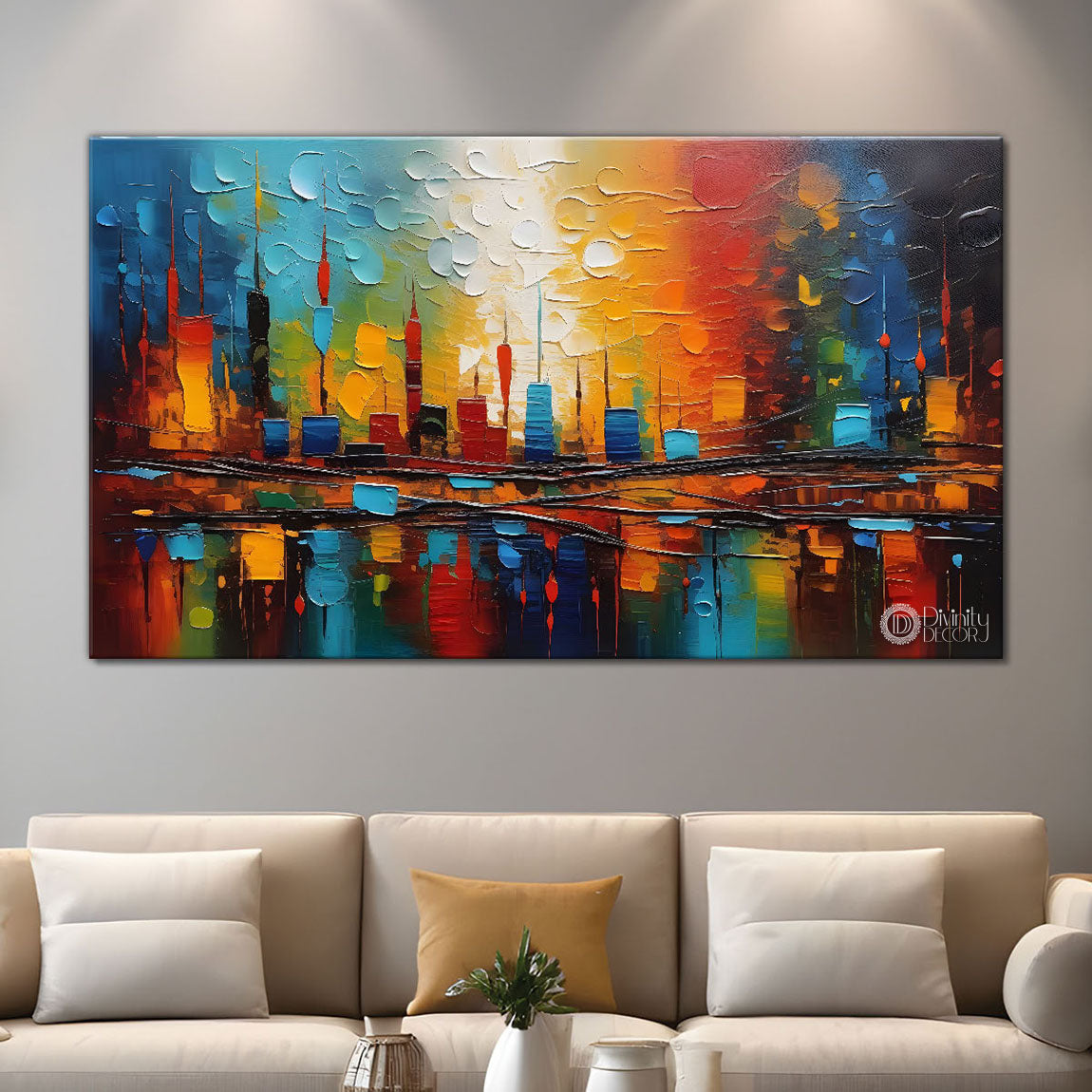 Colorful city view textured art Canvas Painting - Design - Modern-L-256