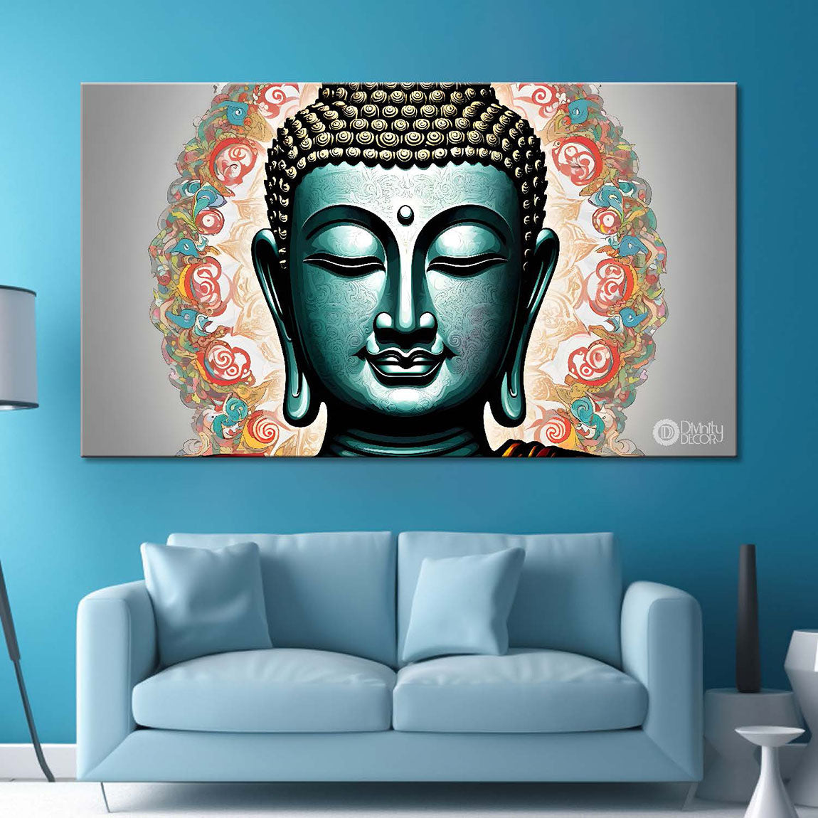Blue buddha in light background textured painting Canvas Wall Painting - Buddha-257