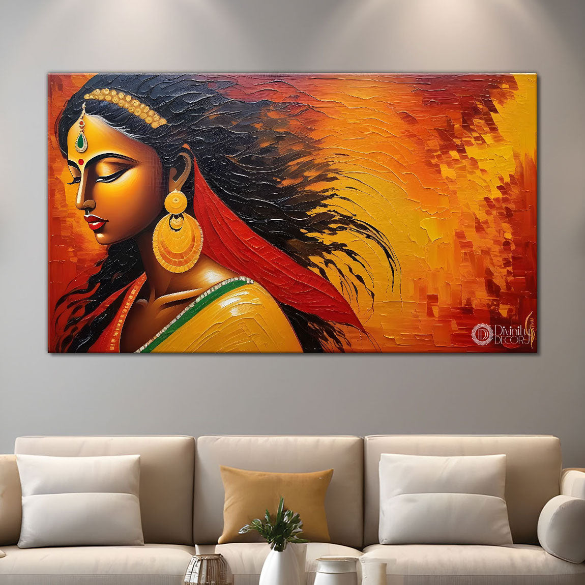 Beautiful lady with open hairs textured art Canvas Painting - Design - Modern-L-257