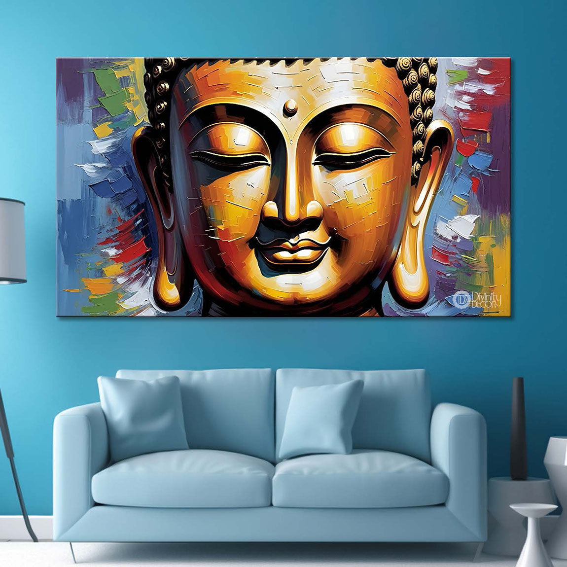 Golden buddha in colorful background textured painting Canvas Wall Painting - Buddha-258