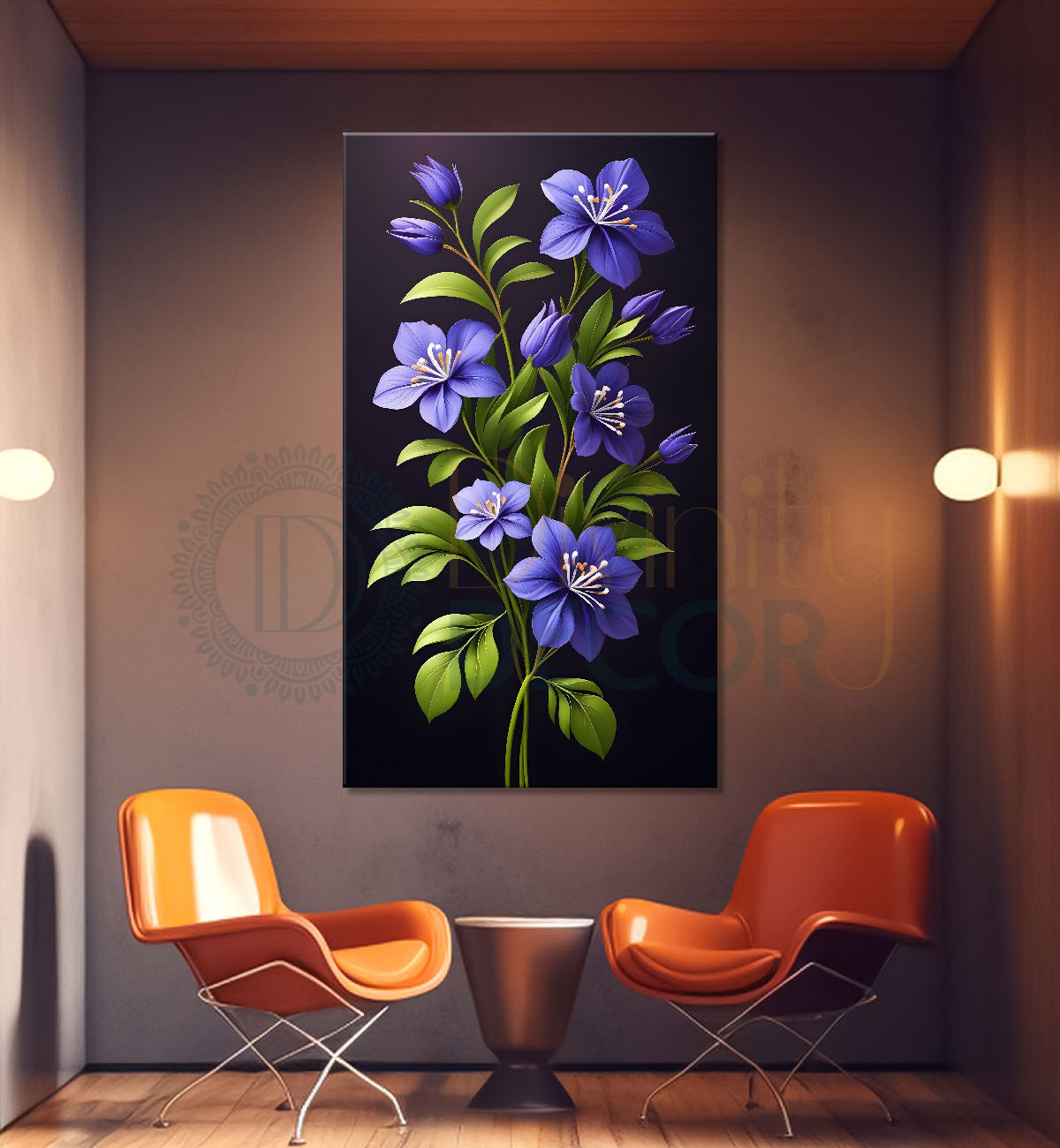 Purple flowers in dark textured background painting- Flower-V-258
