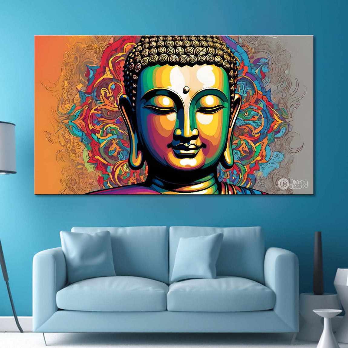 Golden buddha in colorful background textured painting Canvas Wall Painting - Buddha-259