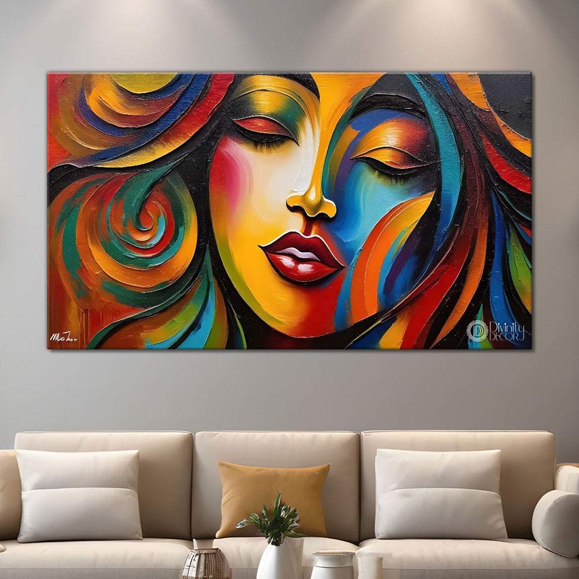 Modern lady face with colorful texture Canvas Painting - Design - Modern-L-259