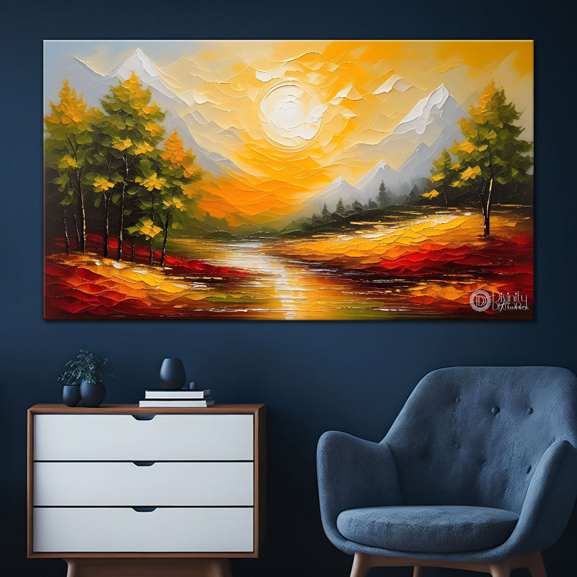Trees with sun textured painting Canvas Painting - Nature Art -259