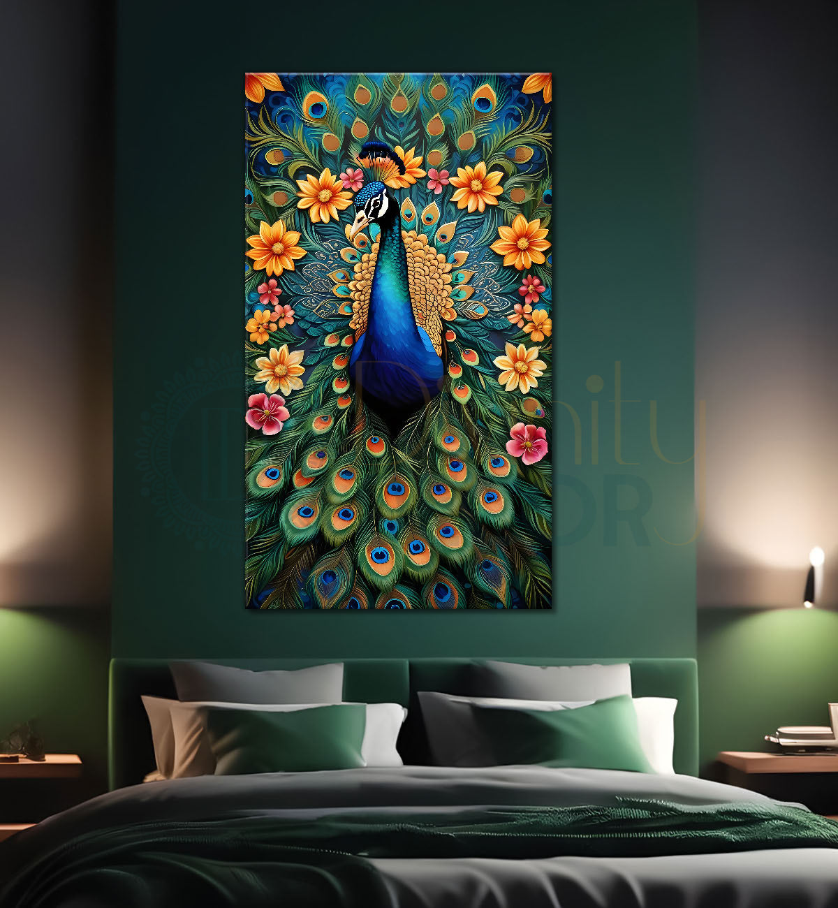 Peacock in bright colours with flowers modern art  - Design - Peacock-V-25