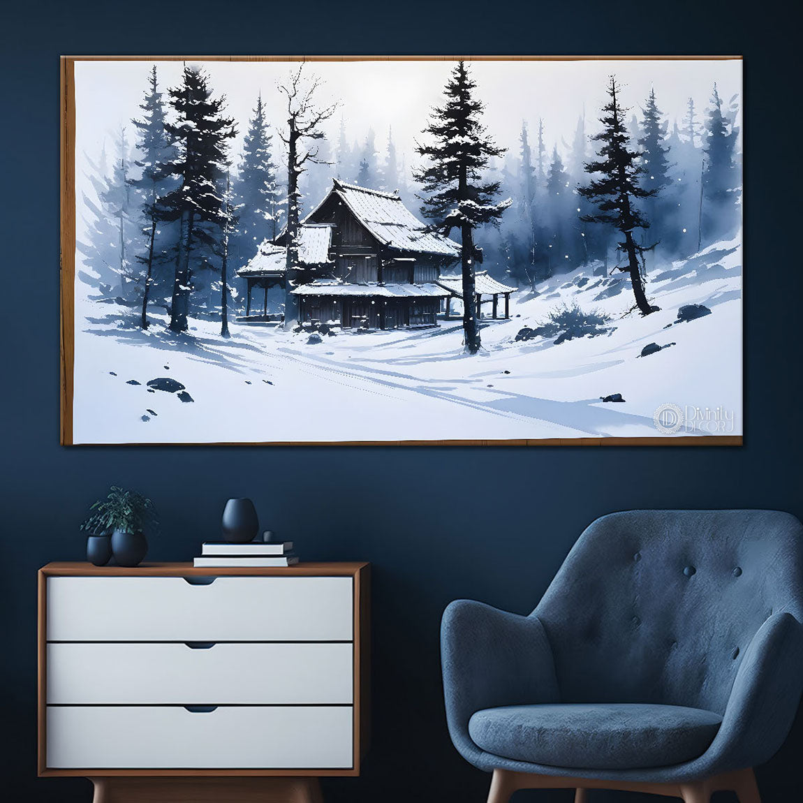 Trees and house in snow painting Canvas Painting - Nature Art -260