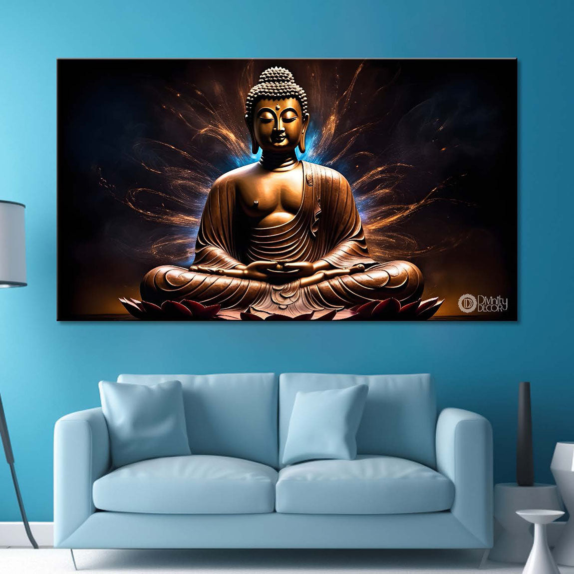 Golden buddha in dark background textured painting Canvas Wall Painting - Buddha-261