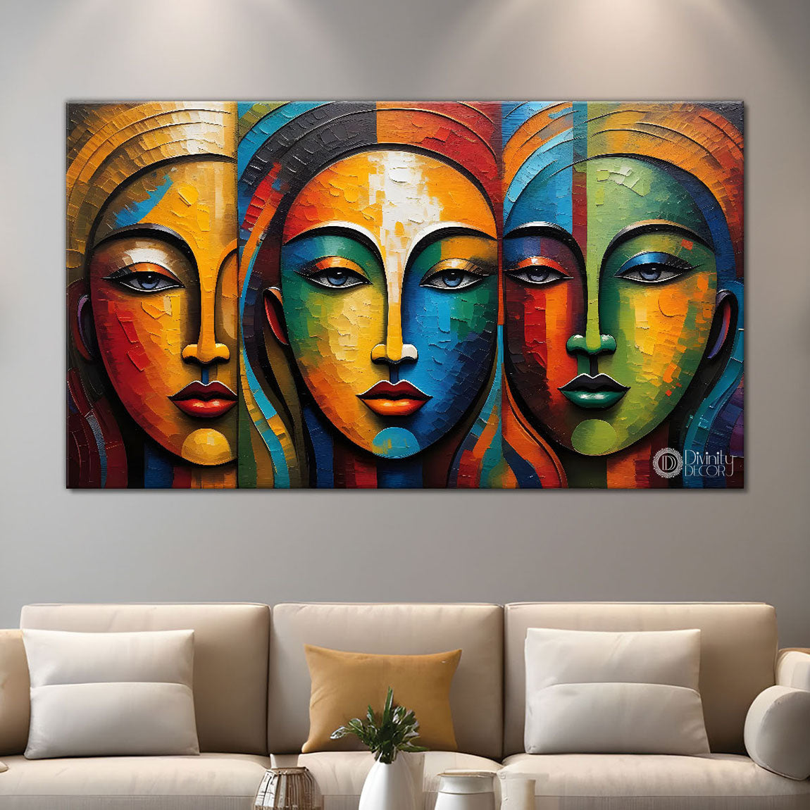 Multiple faces in textured modern art Canvas Painting - Design - Modern-L-261