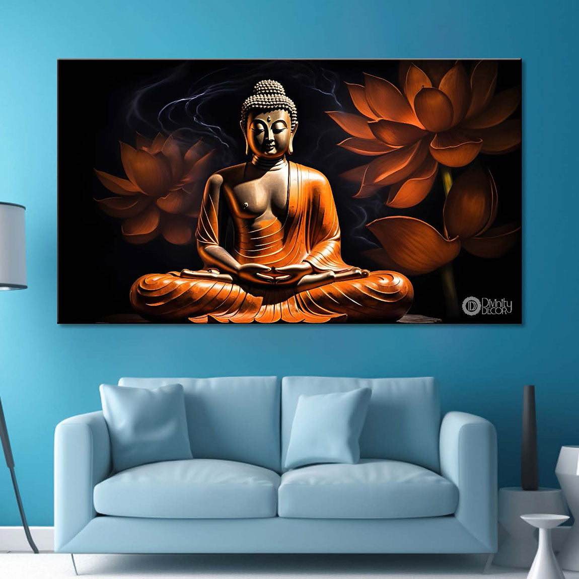 Golden buddha in the red and black background textured painting Canvas Wall Painting - Buddha-262