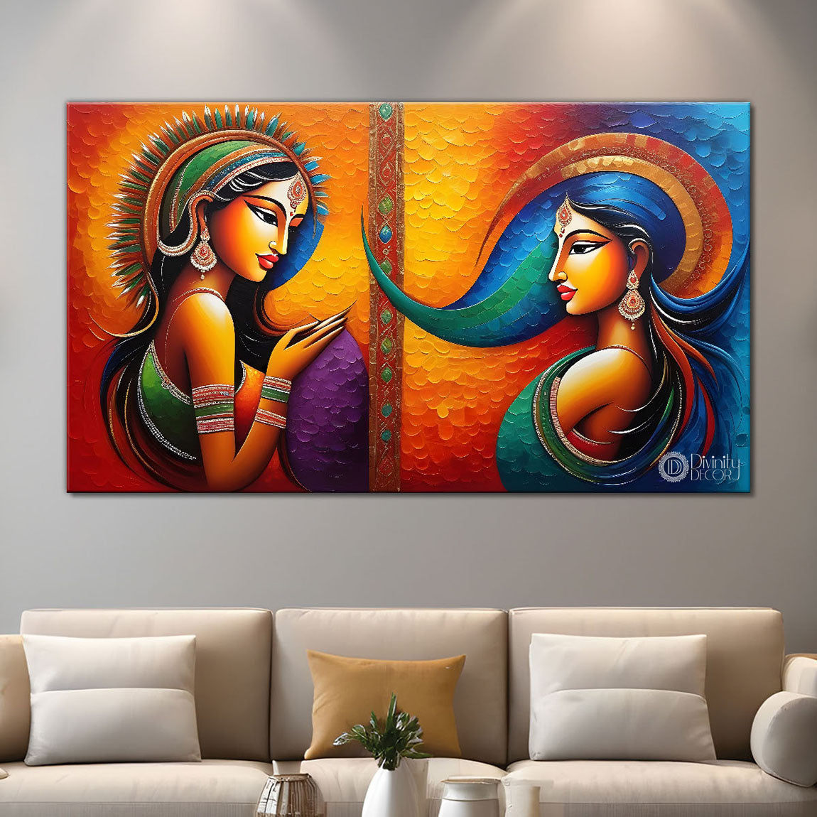 Two beautiful women textured modern Canvas Painting - Design - Modern-L-262
