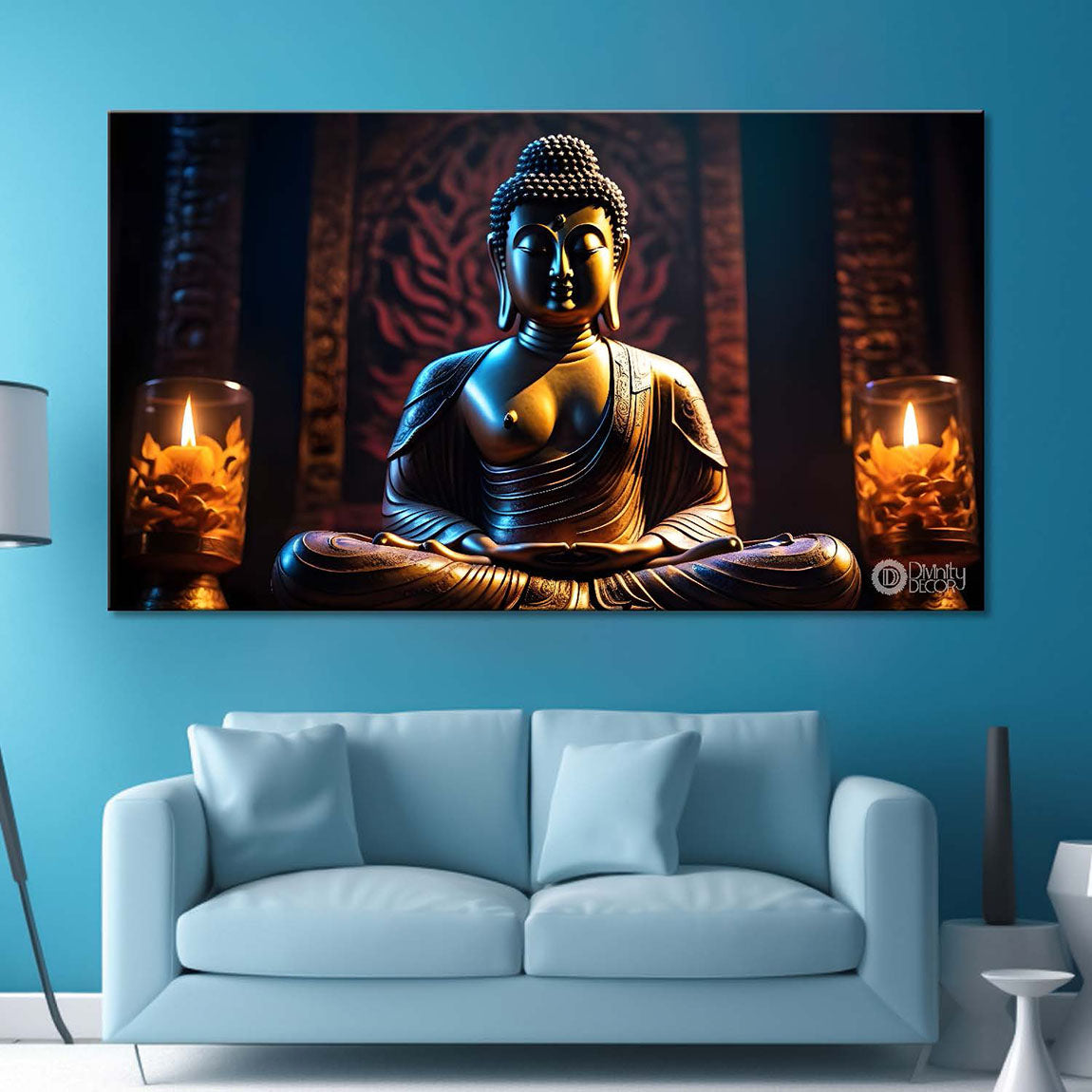 Golden buddha with brown textured background painting Canvas Wall Painting - Buddha-266