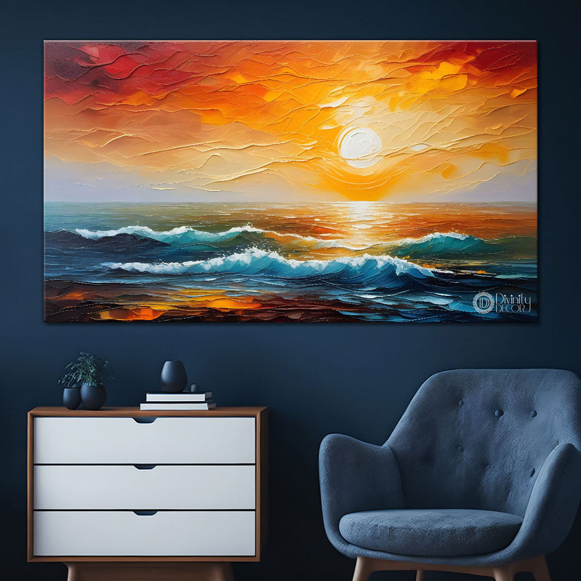 Sea and sun textured painting Canvas Painting - Nature Art -266