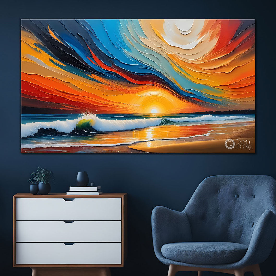 Colorful sky and sea painting Canvas Painting - Nature Art -269