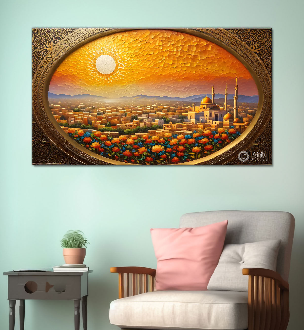 Islamic mosque in city with bright textured oil painting Canvas Painting - Islamic paintings - 27