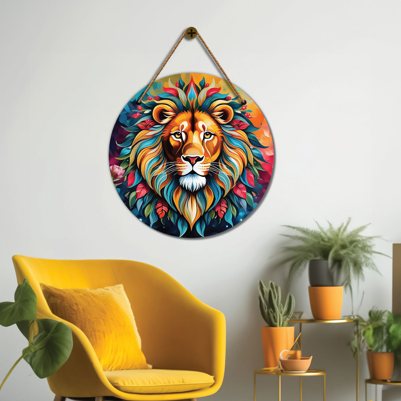 Lion in colourful mandala Round Wooden Wall Hanging for wall Décor - Design - 270