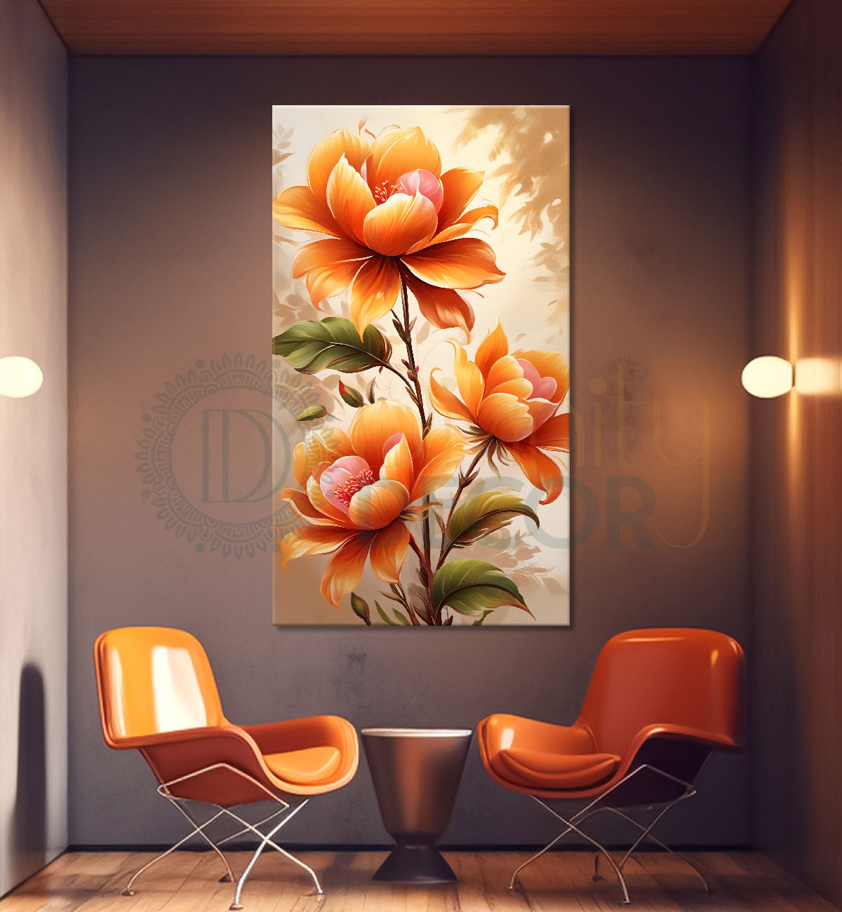 Orange flowers in light textured painting- Flower-V-270