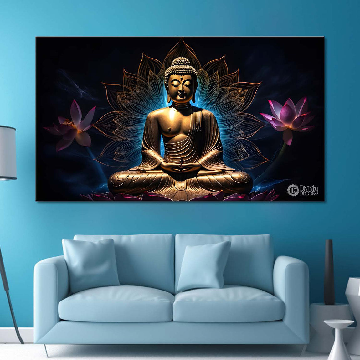 Buddha with dark and blue textured background painting Canvas Wall Painting - Buddha-271