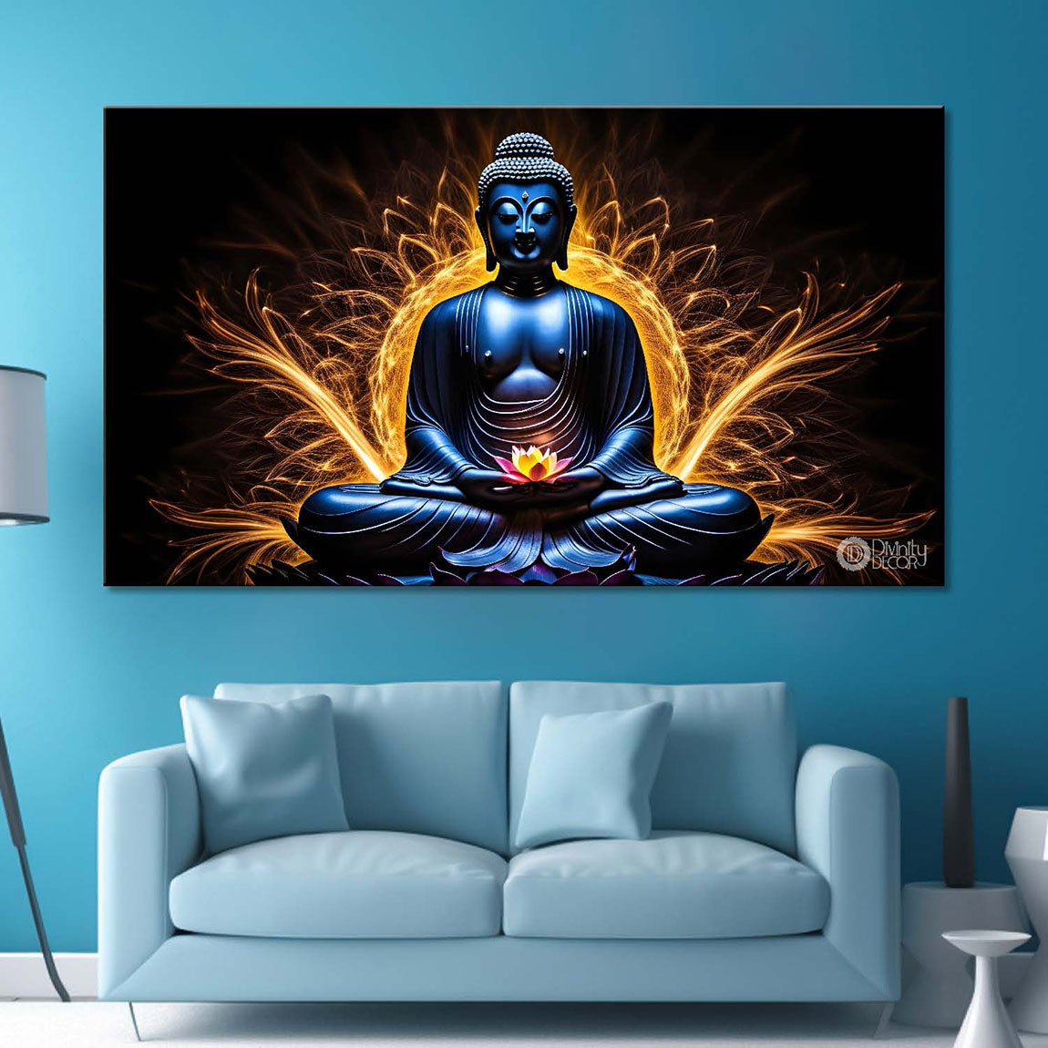 Buddha with dark and yellow textured background painting Canvas Wall Painting - Buddha-272