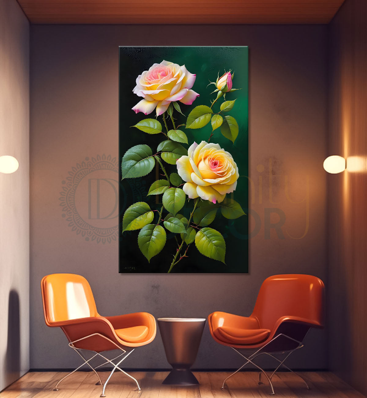 White flowers with leaves in dark textured background painting- Flower-V-272