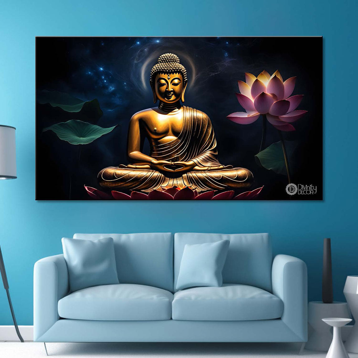 Buddha with dark and green textured background painting Canvas Wall Painting - Buddha-276