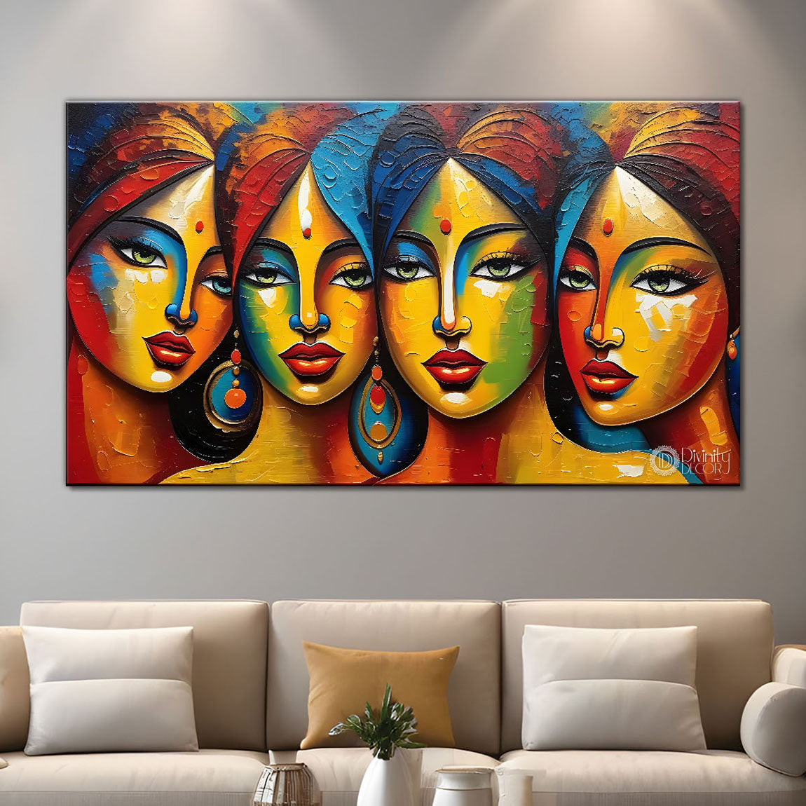 Multiple face colorful textured art Canvas Painting - Design - Modern-L-276