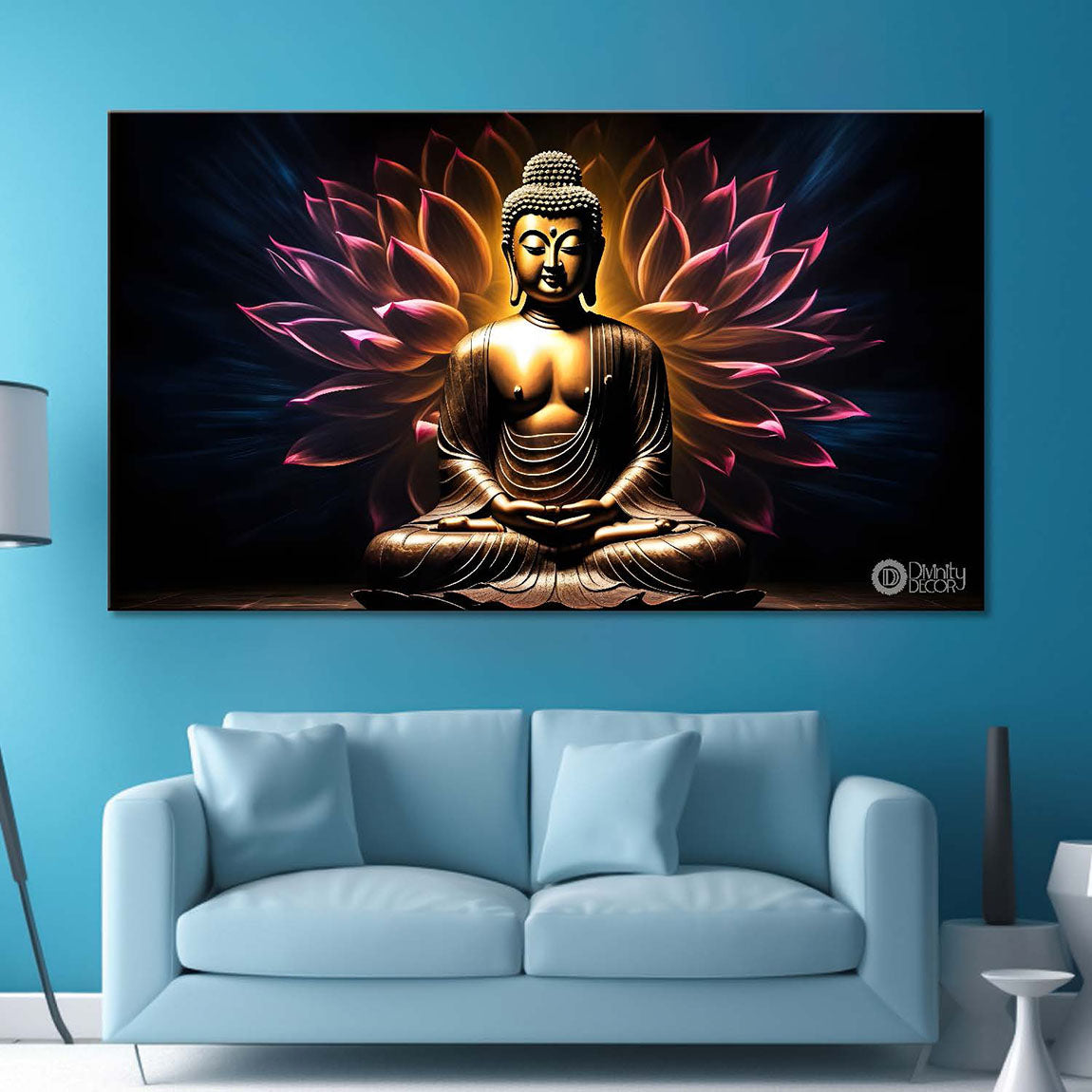 Buddha with dark and yellow textured background painting Canvas Wall Painting - Buddha-277