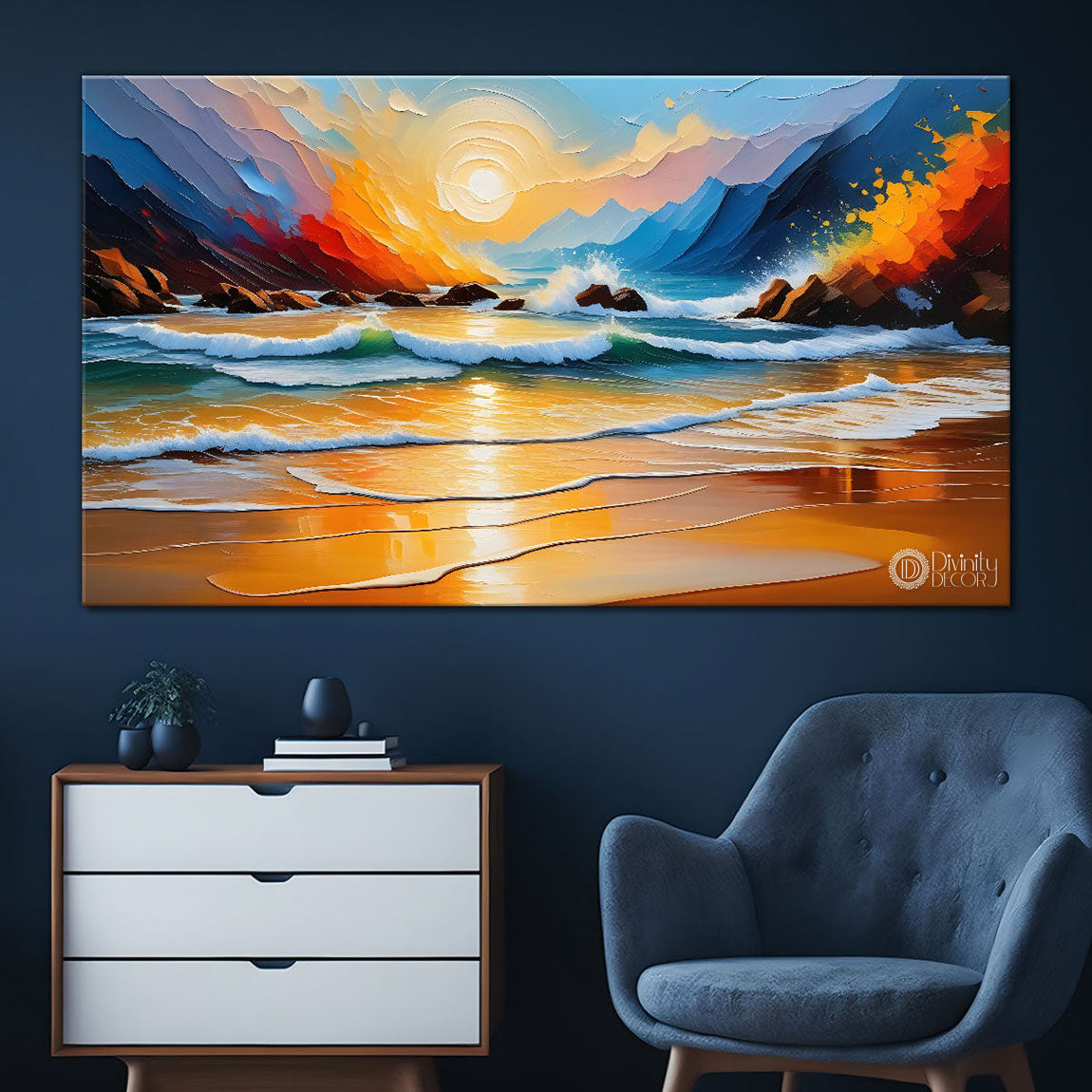 Waves and rock painting Canvas Painting - Nature Art -277