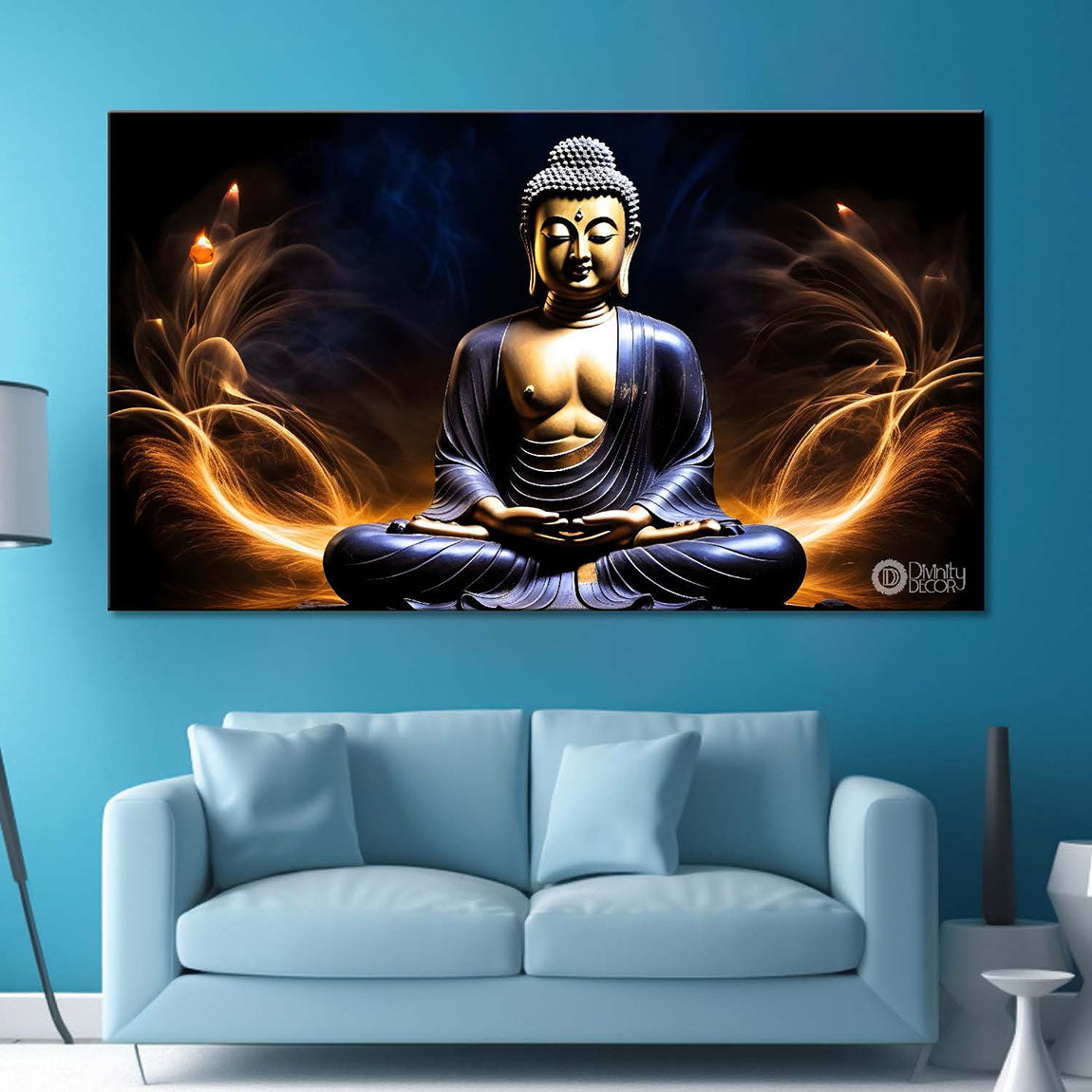 Buddha with dark and yellow textured background painting Canvas Wall Painting - Buddha-278