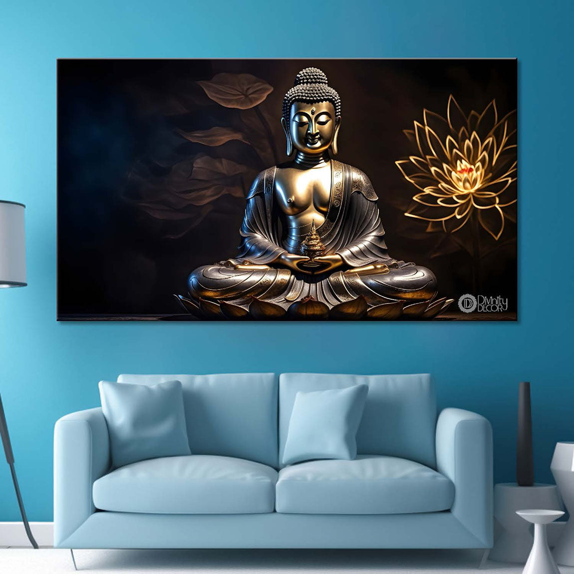Buddha with dark and yellow textured background painting Canvas Wall Painting - Buddha-279